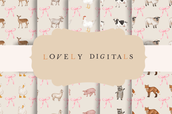 Animal Pink Bow Digital Paper Patterns