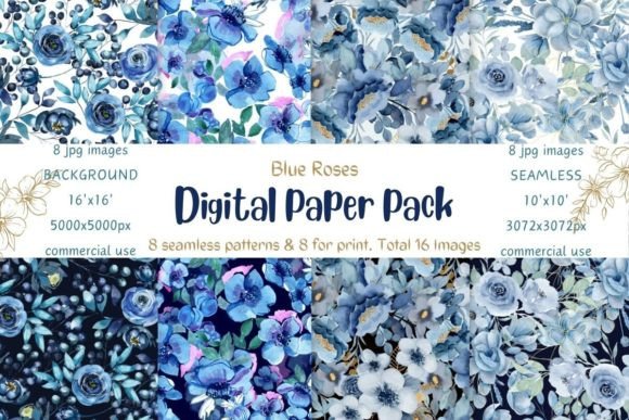Blue Roses Seamless Patterns for Creative Projects