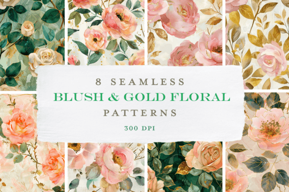 Blush Gold Floral 8 Seamless Patterns – A Timeless Design for Modern Creativity