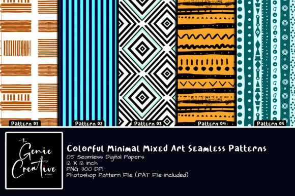Colorful Mixed Art Seamless Patterns Set for Creative Projects and Design Solutions