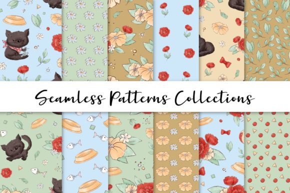 Cute Cat. Set of Seamless Patterns – A Versatile Digital Resource for Creative Projects