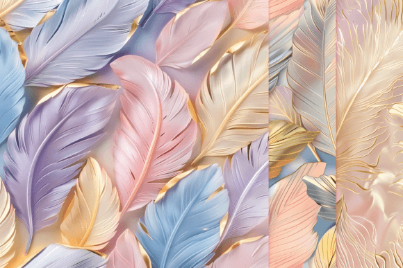 Dreamy Pastel Feather Patterns: A Versatile Digital Art Collection for Creative Projects