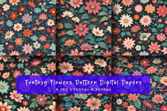 Fantasy Flowers Digital Paper Patterns: A Magical Addition to Your Creative Projects