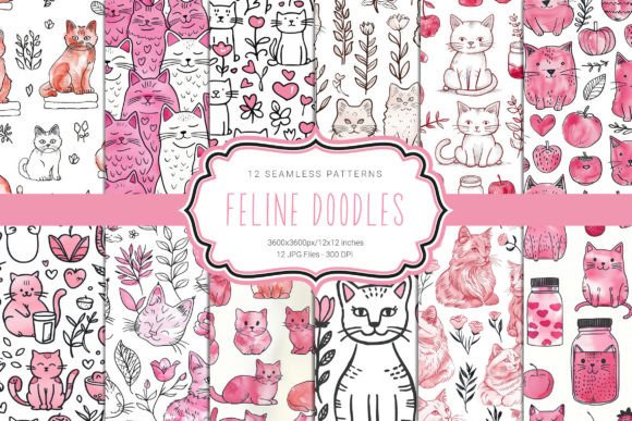 Felines Doodles Seamless Patterns: Elevating Creativity with Vibrant, High-Quality Design Elements