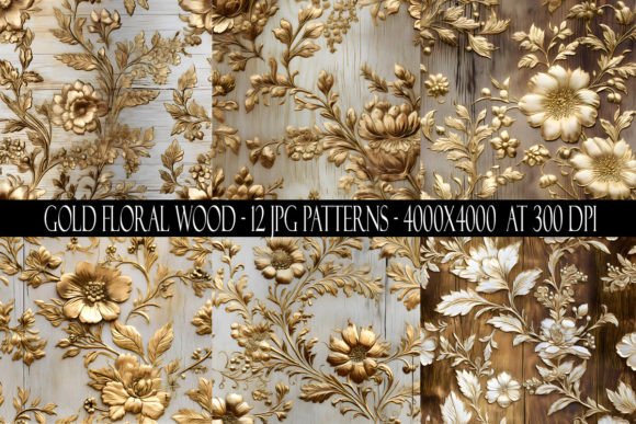 Gold Floral Wood Seamless Patterns