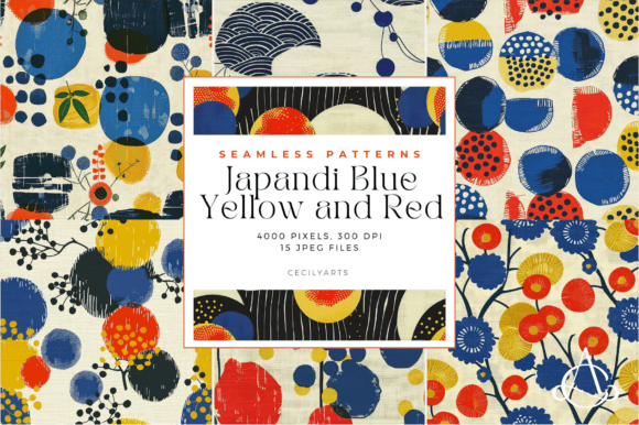 Modern Japandi Blue Yellow Red Patterns for Creative Projects
