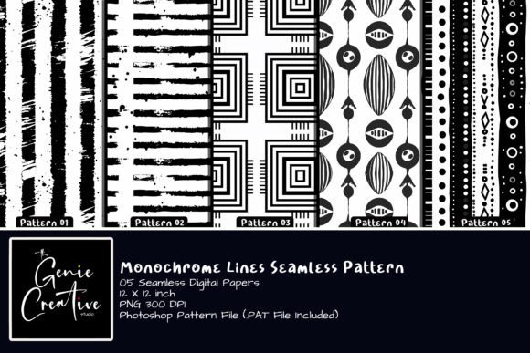 Monochrome Lines Seamless Patterns Set