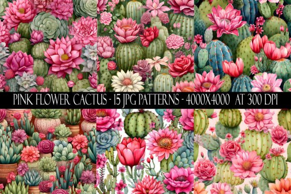 Pink Flower Cactus Seamless Patterns