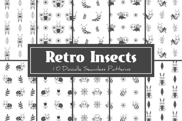 Retro Insects Doodle Seamless Patterns