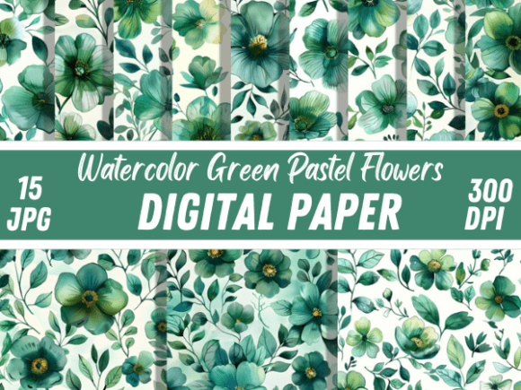 Watercolor Green Pastel Flowers Patterns: A Versatile Digital Design for Creative Projects