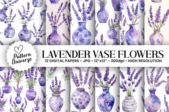 Watercolor Lavender Vase Flower Patterns