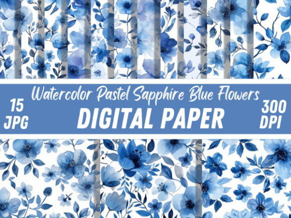 Watercolor Pastel Sapphire Blue Patterns