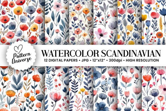 Watercolor Scandinavian Flowers Patterns: A Versatile Resource for Creative Projects